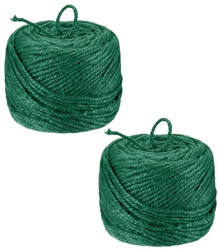 M METERXITY 2-Pack Jute Twine String 3mm x 328ft/100m, Dark Green | Garden Twine Balls for Crafts, Gift Wrapping, Gardening Plants, Durable Plant Ties Thick Rope