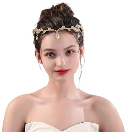 HYFEUOKF Tocados de novia Tiaras de novia clásicas for mujer estilo elfo color dorado