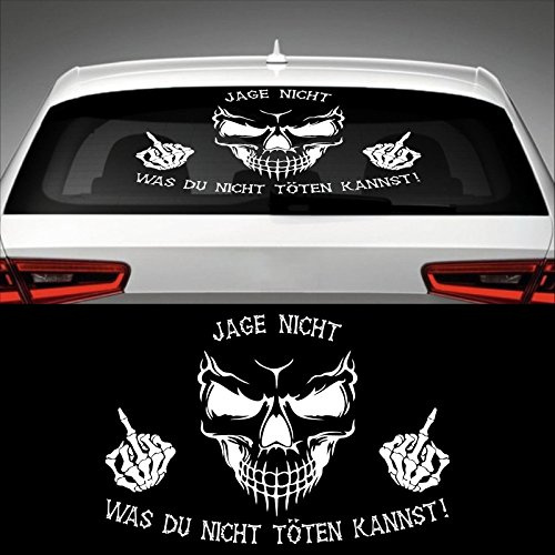 Skull JAGE NICHT WAS DU NICHT TÖTEN KANNST Heckscheibenaufkleber 60,0 cm x 40,0 cm Auto Aufkleber JDM OEM Tuning Sticker Decal 30 Farben zur Auswahl