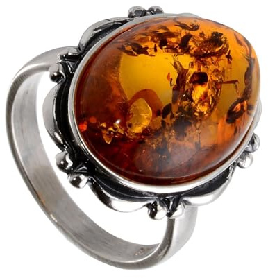 Holiday Gift Shops Sterling Silver and Baltic Honey Oval Amber Adult Ring- Size 10.5