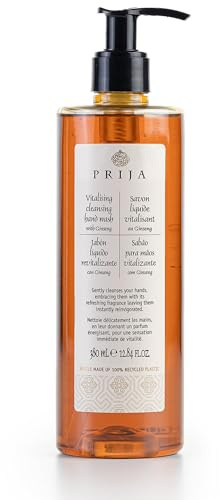 Prija Lotion Revitalisante pour les Mains avec Extrait de Ginseng, Savon Liquide Hydratant Végétalien de 380 ml