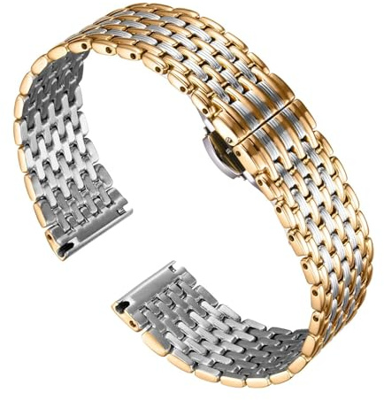 BINLUN Ultra Dünnes Mesh Edelstahl Uhrenarmbände Leicht Metall Uhrenarmband Polierte Ersatz Uhr Armband 12mm/14mm/16mm/18mm/20mm/22mm für Herren Damen mit Schmetterlingsschließe