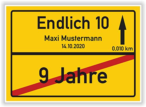 Persönliches Ortsschild 10. Geburtstag mit Name und Datum - Endlich 10 Jahre Dekoration Freund Freundin Geburtstagsparty Sie Geschenkidee Er Geschenke Partydeko Karte