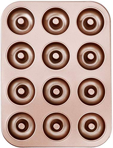 ProLeo Donut Moulds, 12 Non-Stick Metal Baking Tray Baking Mould for Cake Biscuit Bagel Muffin Doughnut Tub Cake, We Love Baking Baking Mould, Metal