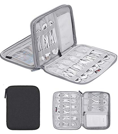 Electronics Organizer, Jelly Comb Elektronisches Zubehör Etui Tragbare Doppelschicht-Kabelaufbewahrungstasche für Handy, Datenleitung, Power Bank, USB-Stick und mehr (Doppelschicht / Klein / Schwarz)