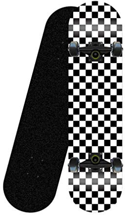 HUADUO Komplettes professionelles Standard-Skateboard, 31-Zoll-Skateboard aus schwarz-weiß kariertem Ahorndeck mit Doppelkick für Erwachsene, Kinder und Anfänger-Schwarze Halterung schwarzes Rad