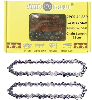 Sägekette Ersatz 2 Stück für 4 Zoll Mini Kettensäge Kette, 1.1mm, 1/4 LP, 28DL, für Akku Mini Stahlkette Kettensägekette Zubehör Kettensägenketten, Die Schnitteffizienz ist höher und Schneller