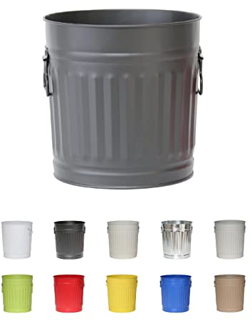 Jinfa Pattumiera per differenziata bidone spazzatura vintage in metallo cesta porta giochi contenitore cibo cani | SOLO secchio senza coperchio | Nero | Misura: S | Ø 21 cm, h 21,5 cm | Vol. 7 litri