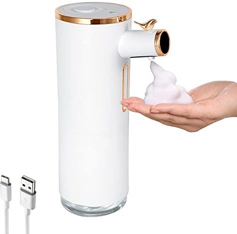 Dispenser Sapone Automatico Liquido, Dispenser di Sapone Schiumogeno Senza Contatto con Funzione di Diffusore di Olio Essenziale, 3 Volumi di Schiuma Regolabili, Dosatore Sapone USB per Bagno White