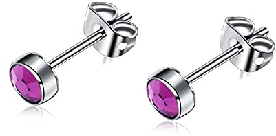 Artskin G23 Titanium Crystal Stud Earrings for Women Men Girls Hypoallergenic Nickel Free 5mm Dainty Elegant Classic Stud Earrings for Sensitive Ears (5MM, Amethyst-)