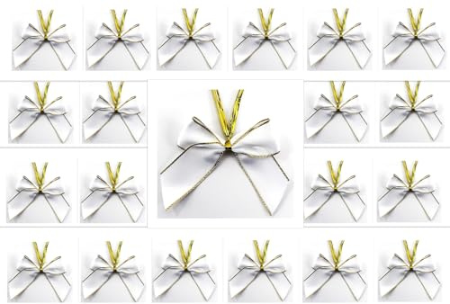24 Stück Satinschleifen Weihnachtsbaum 6 cm Satin mit Befestigungs-Clip(Weiss)