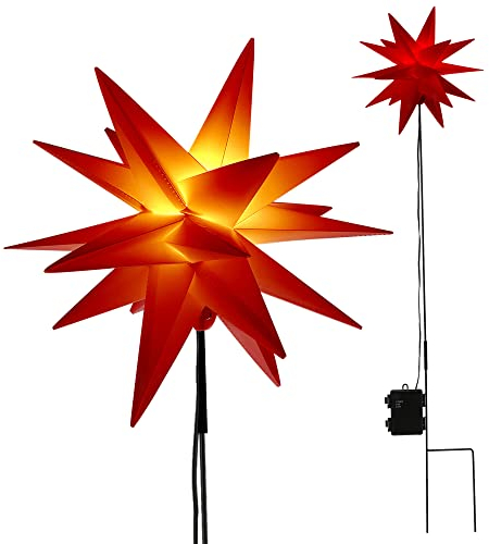 Leuchtstern LED Gartenstecker faltbar | Ø25cmxH90cm rot Kunststoff | Weihnachststern beleuchtet Timerfunktion in verschiedenen Farben inkl. Leuchtmittel (rot Gartenstecker)