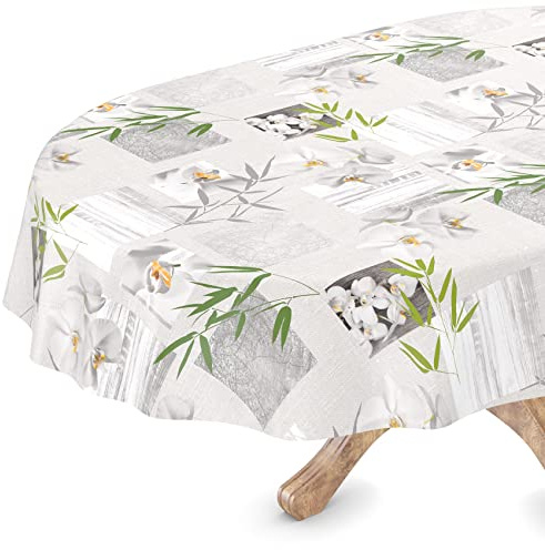 Tischdecke abwaschbar Wachstuch Wachstuchtischdecke Oval 140 x 220cm Schnittkante Orchidee Spa pflegeleicht