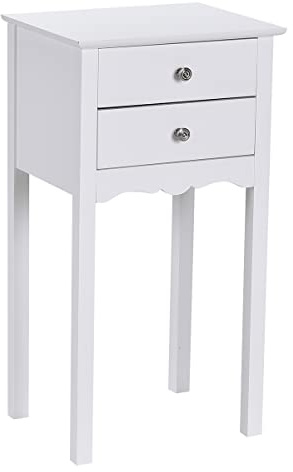 GOPLUS Mesita de noche con 2 cajones, mesita de noche de madera, pequeña unidad de almacenamiento, mueble auxiliar para dormitorio, salón y oficina, mesa de teléfono, cajonera, 75 x 40 x 32,5 cm