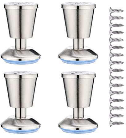 4 Möbelfüße Metall Silber, Schrankfüsse aus Edelstahl 8cm, Kommodenfüße,Sofa beine,Füße für Schränke,Couchtisch,TV Schrank,kommode mit Schrauben+Erdungsschutzeinrichtung+Anti-Rutsch Stummschaltbasis