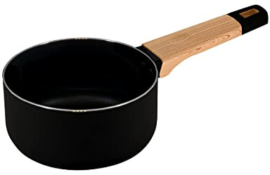 BERGNER Earth Black | Cazo de 16 cm | Aluminio Fundido a Presión | Mango Ergonómico de Madera | Utensilios Para Todos los Pisos de Cocina