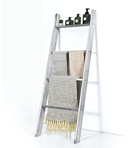 GOPLUS 4 Ebenen Handtuchständer, Handtuchleiter Holz, Handtuchständer Leiterregal, 4 Handtuchstangen für Wohnzimmer, 50 x 137cm(Grau)
