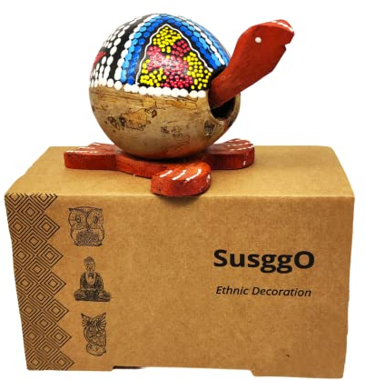 SusggO Tortuga Decorativa Fabricada en Madera y Coco – Surtido Tortuga de la Suerte Decoracion Hogar – La Cabeza se Mueve - Tortuga Figura Decorativa Animales - Artesania Adorno Mueble