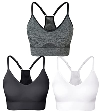 SEGRILA Dam sport-BH set brottarrygg utan bygel yoga bystier vadderad fitness träning, Svart, elfenbensvit, grå, XL