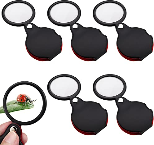 Cobee Pocket Magnifying Glass, 5 Pack Mini 10x Magnifier with Rotating Protective Case, Foldable for Reading, Cards, Labels, Small Print, Hobbyists, 2.16inch