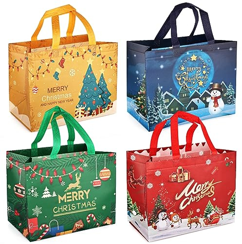 Weihnachtsgeschenktüten, Tragetaschen mit Griffen für Leckereien, multifunktionale Vlies-Taschen zum Einpacken, Einkaufen, Partyzubehör