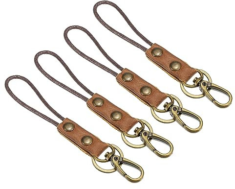 PATIKIL 6 Echte Leder Schlüsselband 4 Pack Leder Seil Armband Armbänder Schlüsselkette Handgelenk Riemen mit Haken Clip für Schlüssel ID Badge Halterung Braun