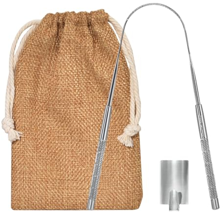 Y-Kelin 1 Pcs Stainless Steels Tongue Scraper with Storage Bag&Hook, Metal Tongue Scrapers for Adults,for Oral Care, Fresh Breath and Clean Tongue