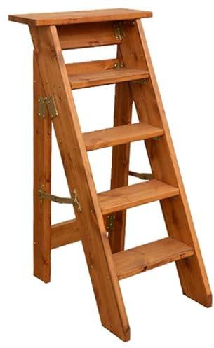 OXOAMP Folding ladder stool Household Small Wood Ladder Foldable Chairs Stool Multifunction Indoor Stepladder with 5 Step Wide Pedal Non-Slip Flower Stand