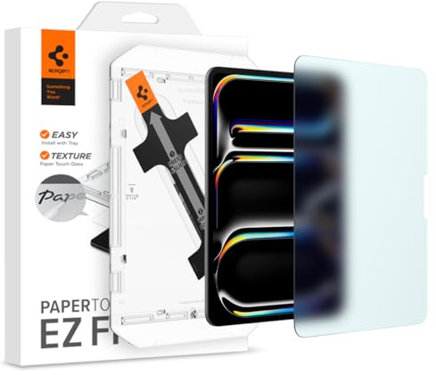 Spigen PaperTouch EZ Fit Verre Trempé [Lot de 1] pour iPad Pro 11 (M5/M4) | Installation facile, Effet papier, Mat, Dureté 9H, Sensibilité tactile, Compatible Apple Pencil, Protection écran