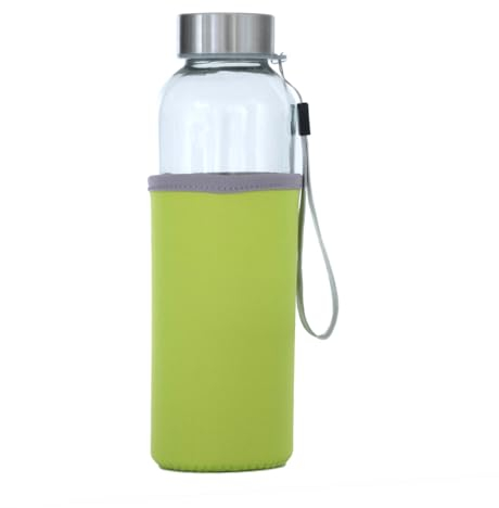 GERLINOVA Borraccia in vetro – Borraccia sportiva da escursionismo – Unique & Bottiglia per la scuola – Borraccia sostenibile per ogni giorno, colore verde lime