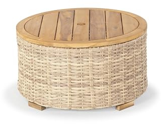 SAFAVIEH Couture Collection – Anguilla Faux Wicker Indoor/Outdoor Storage Coffee Table, Fully Assembled, Natural Brown Patio Accent Table with Removable Wood Top (CPT2103A)