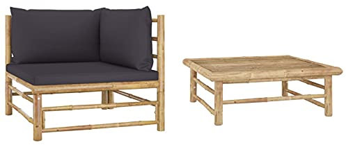 Rantry Casa 2-teiliges Gartensofa-Set mit dunkelgrauen Kissen aus Bambus, Schlafsofa, Wohnzimmer, Sofa, modernes Sofa, Outdoor-Sofa für den Garten, Outdoor-Möbel