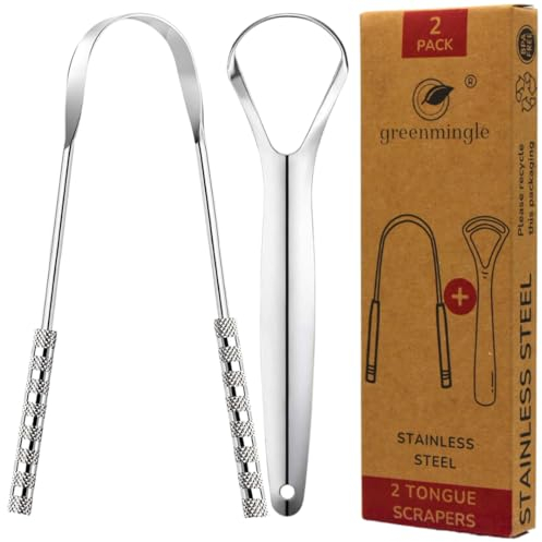 GreenMingle [Tongue Scraper] & [Tongue Cleaner] Medical Grade Stainless Steel Tounge Scraper - Metal Tongue Scrapers for Adults - [2 Toungescraper]