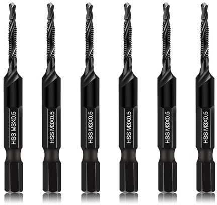 6 Packs M3 Combination Drill & Taps Bit Set, Screw Tapping Threading Tools in Size M3*0.5 with Anti-rust Black Coating, 6mm Hex Shank and Storage Case