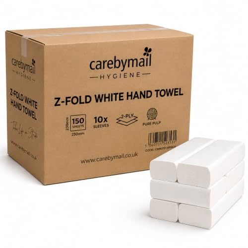 Interfold Z-Fold Paper Hand Towels - White 2-Ply Absorbent & Strong Multi-fold Paper Towels - 10 Sleeves of 150 Sheets - Care by Mail Healthcare - Total of 1500