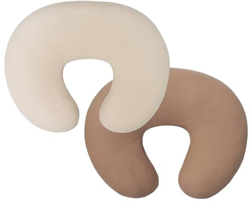 Owlowla Stillkissenbezug aus Musselin, 2 Stück, weiche Baumwolle, Stillbezug-Set, passend für Stillkissen für Babys, Jungen, Mädchen (Natur und Karamell)