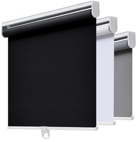 Cordless Roller Shades Blackout Blinds for Windows Room Darkening Rolled Up Automatic Shades with Spring System, UV Protection Window Shades Door Blinds for Home and Office (21'' W x 72'' H, Black)