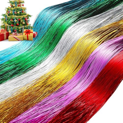 Lyrow 20.000 Stränge, 50,8 cm, Weihnachts-Lametta-Eiszapfen, Girlanden, schillernd, Weihnachtsbaum-Dekoration, Urlaub, Geburtstagszubehör, Rot, Grün, Gold, Silber, Blau, Violett