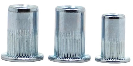 Tuercas ciegas, tuercas hexagonales, 100 piezas M3 M4 M5 M6 M8 M10 M12 remaches de cabeza plana con revestimiento de acero al carbono y zinc azul y blanco, insertos de remaches roscados, tuercas remac