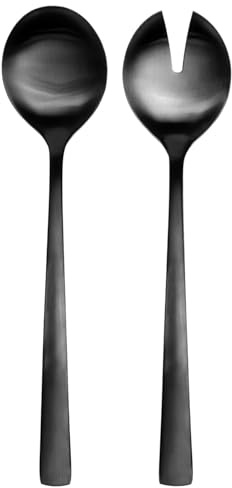 Intirilife Ensemble de couverts à salade Acier inoxydable 18/0 en noir -24.5 cm- Set de couverts 2 pièces, fourchette à salade, cuillère à servir, acier inoxydable poli, mat, lavable au lave-vaisselle