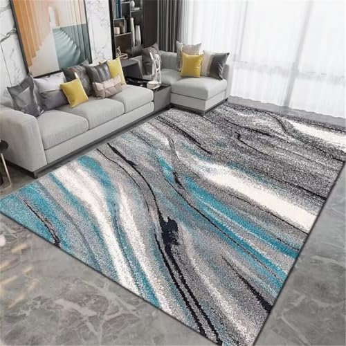QGYFRE Teppich Flur Läufer Schöne günstig 80x150CM Carpet Living Room Grau Blaues abstraktes Streifenmuster für pflegeleichten