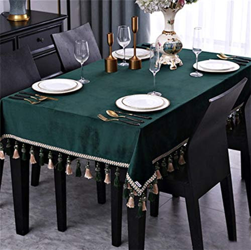 Rechteckige Luxus-Tischdecke aus Samt für den Esstisch, elegantes einfarbiges Design mit Quasten-Dekoration, perfekt für Weihnachts- und Neujahrsfeiern