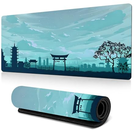 Hearda Mauspad XXL/XL/L, 3D Japanischer Stil Gaming Mauspad, Mauspad mit Anti - Rutsch Gummiboden, Vernähte Kanten Mousepad, Abstraktes Mouse pad für Büro, Zuhause (Grün,1200x600x3mm)