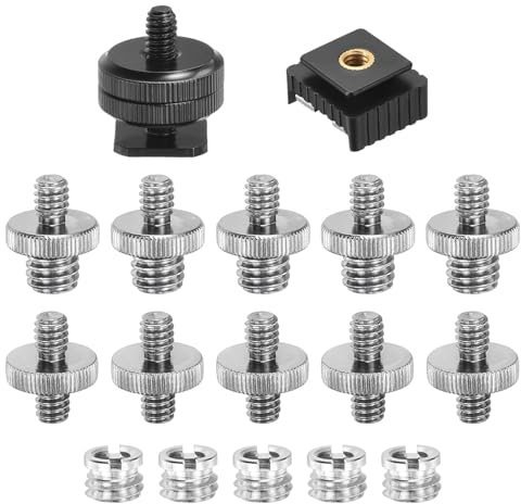 sourcing map Camera Screw Mount Set, Double Threaded Screw, Hot Shoe Mount, 1/4 Inch Male to Male Screw, 1/4 to 3/8 Male Screw for Camera Tripod Screw