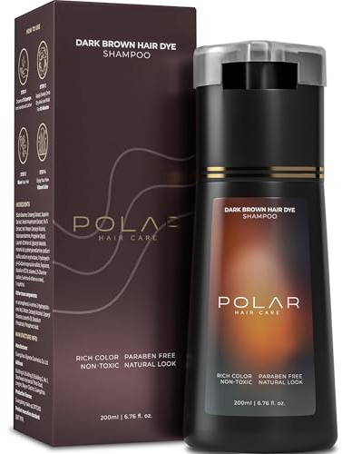 Polar Haircare - Dark Brown Hair Dye Shampoo for Women and Men - Shampoo Hair Dye for Gray Hair, Semi-Permanent Hair Color Kit, Dark Brown Hair Dye Shampoo, Quick Application Skin-Safe 6.76 Fl Oz