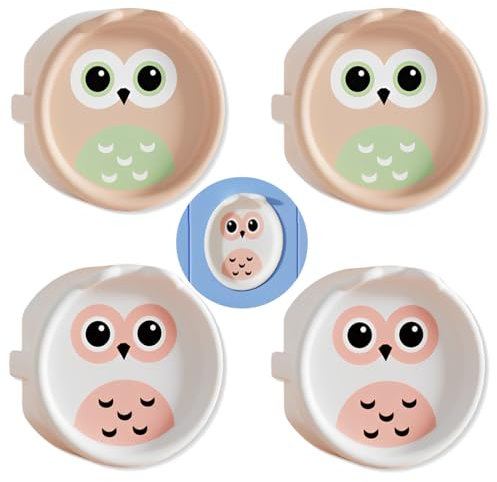 Juego de 4 protector enchufes, búho de silicona tapa enchufes bebe, protección infantil (blanco y albaricoque).