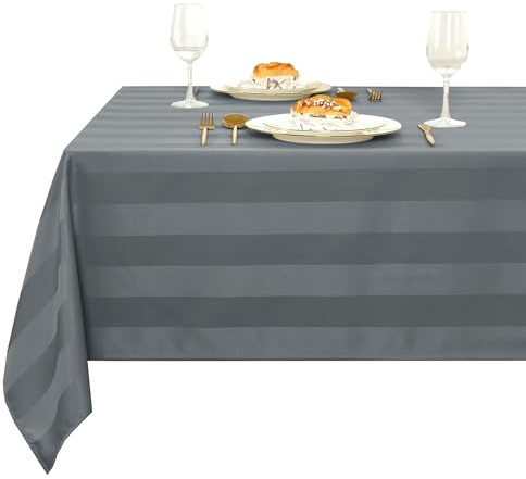 XWZO Tischdecke Gestreift Abwaschbar Eckig tischdecken Lotuseffekt Schmutzabweisend Wasserabweisend Tafeldecke Grau 140 x 180cm