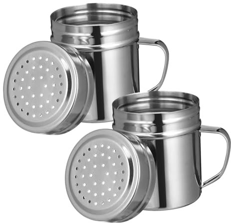 GALPADA 2 Pcs Stainless Steel Dredge Shaker Seasoning Container with Handle for Home Kitchen Medium Size for Spices and Condiments