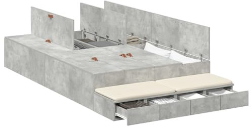 vidaXL Aufbewahrungsbettgestell Beton Grau 120 cm Holzwerkstoff, Schlafzimmer Aufbewahrung, moderner rechteckiger Bettrahmen, robuster Holzstil, Elegantes Design
