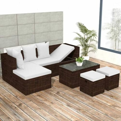 Emmtore 4-TLG. Garten-Lounge-Set mit Auflagen Garten Ecksofagarnitur Gartenmöbel Gartensofa Poly Rattan Braun